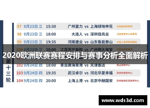 2020欧洲联赛赛程安排与赛事分析全面解析